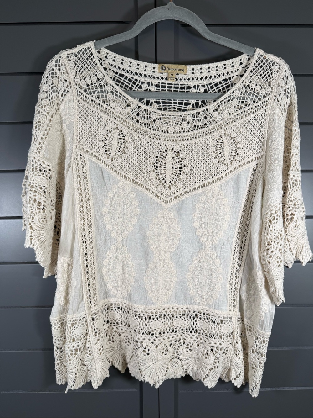 Democracy Crochet Lace Short Sleeve Top in Cream - Picture 2 of 8